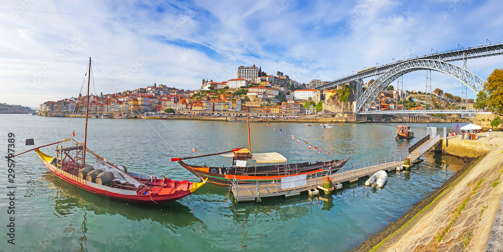 Panoramic view of old town Porto and Douro River