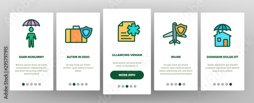Insurance Onboarding Mobile App Page Screen Vector Icons Set Thin Line. House Insurance From Fire And Lightning, Flood And Burglary Concept Linear Pictograms. Life-assurance Contour Illustrations
