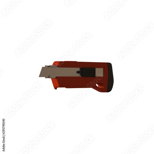 Red paper knife isolated on white background. 3D rendering of excellent quality in high resolution. It can be enlarged and used as a background or texture.
