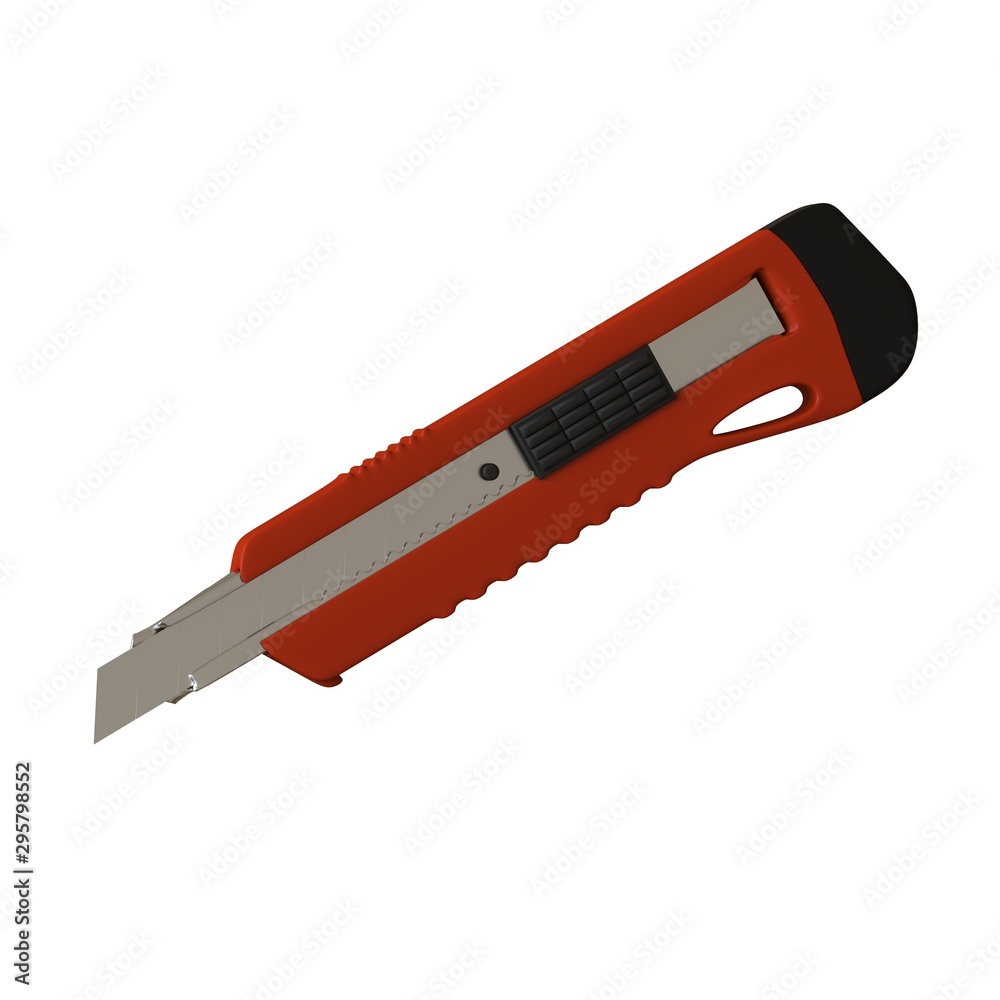 Red paper knife isolated on white background. 3D rendering of excellent quality in high resolution. It can be enlarged and used as a background or texture. Red paper knife isolated on white background. 3D rendering of excellent quality in high resolution. It can be enlarged and used as a background or texture.