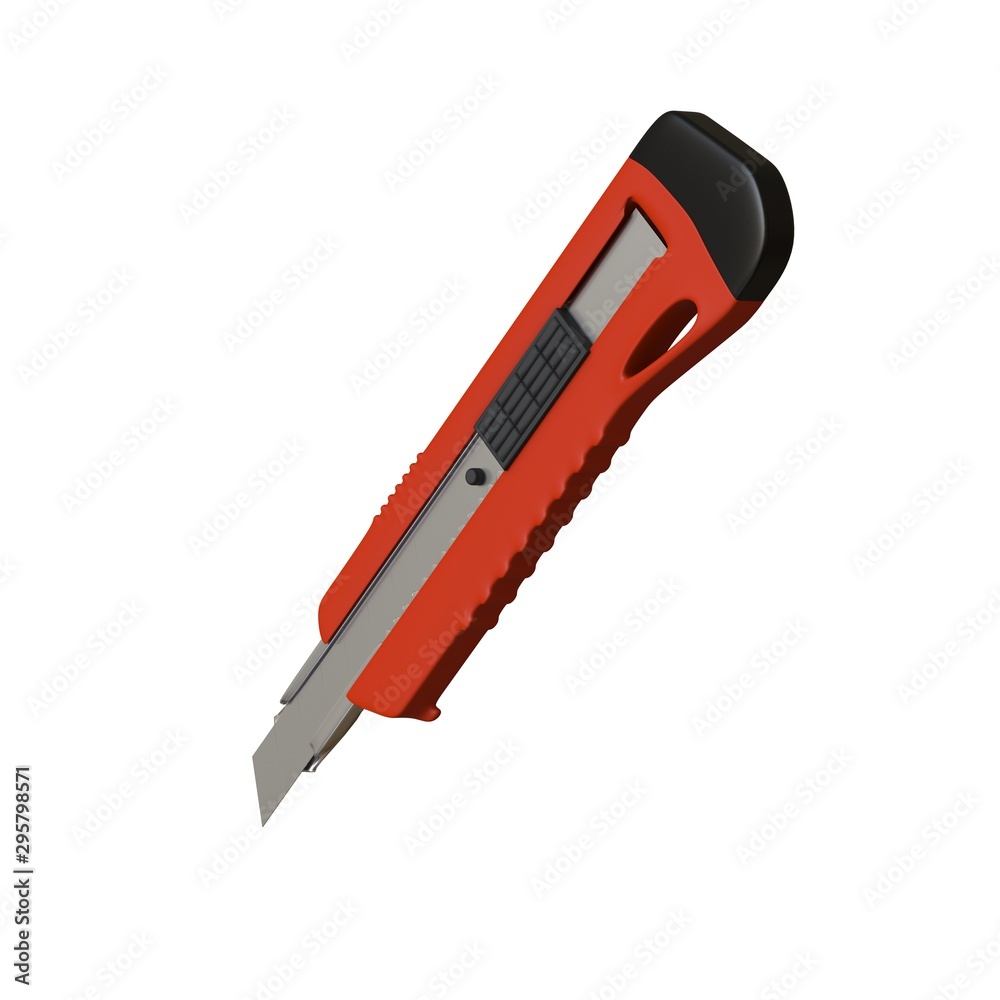 Red paper knife isolated on white background. 3D rendering of excellent quality in high resolution. It can be enlarged and used as a background or texture. Red paper knife isolated on white background. 3D rendering of excellent quality in high resolution. It can be enlarged and used as a background or texture.