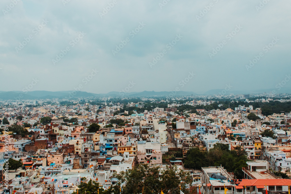 View of the Udaipur city from the City Palace in Udaipur, Rajasthan, India