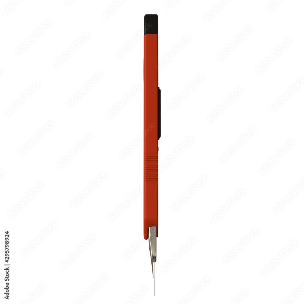 Red paper knife isolated on white background. 3D rendering of excellent quality in high resolution. It can be enlarged and used as a background or texture. Red paper knife isolated on white background. 3D rendering of excellent quality in high resolution. It can be enlarged and used as a background or texture.