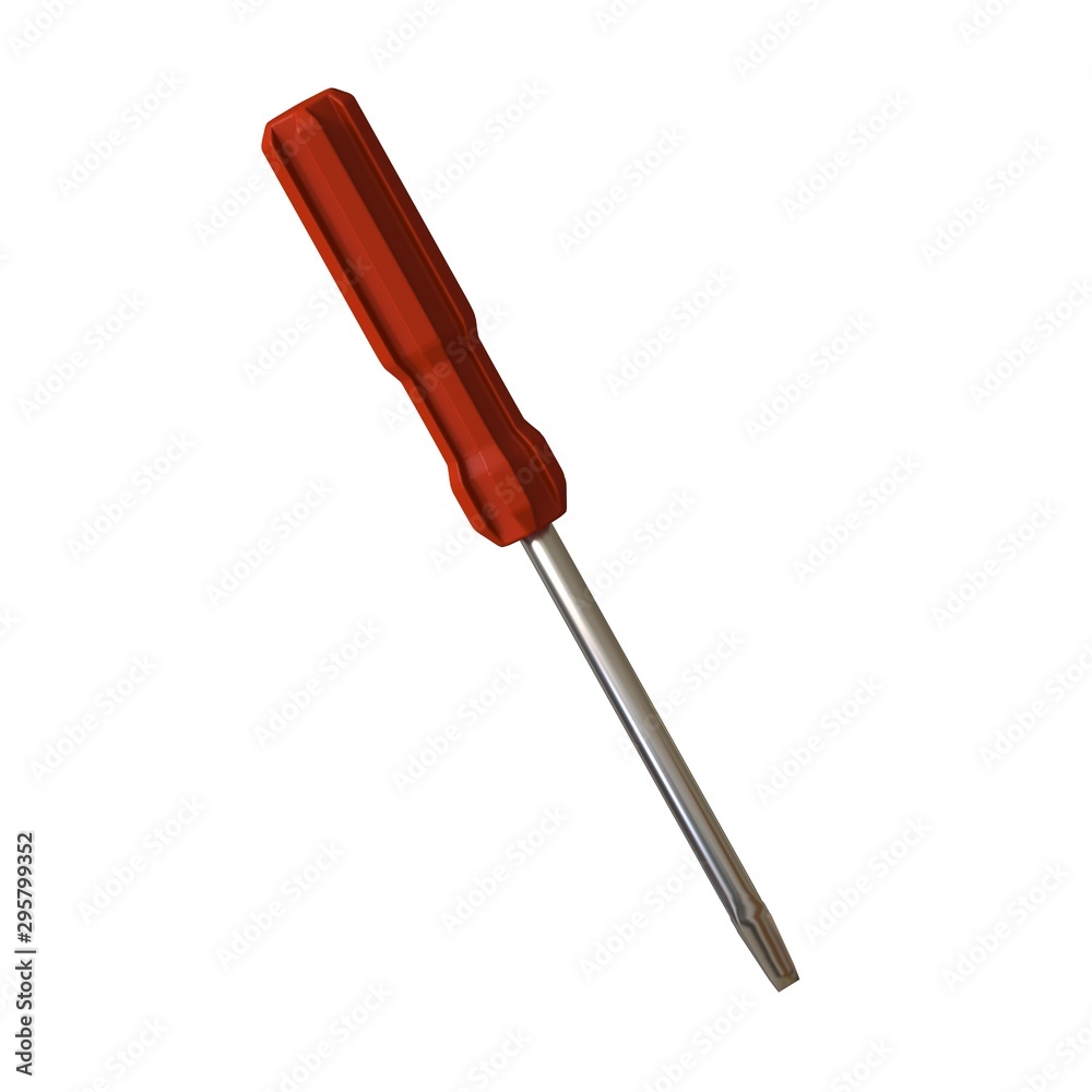 Screwdriver with a red pen on a white background, isolate. 3D rendering of excellent quality in high resolution. It can be enlarged and used as a background or texture. Screwdriver with a red pen on a white background, isolate. 3D rendering of excellent quality in high resolution. It can be enlarged and used as a background or texture.