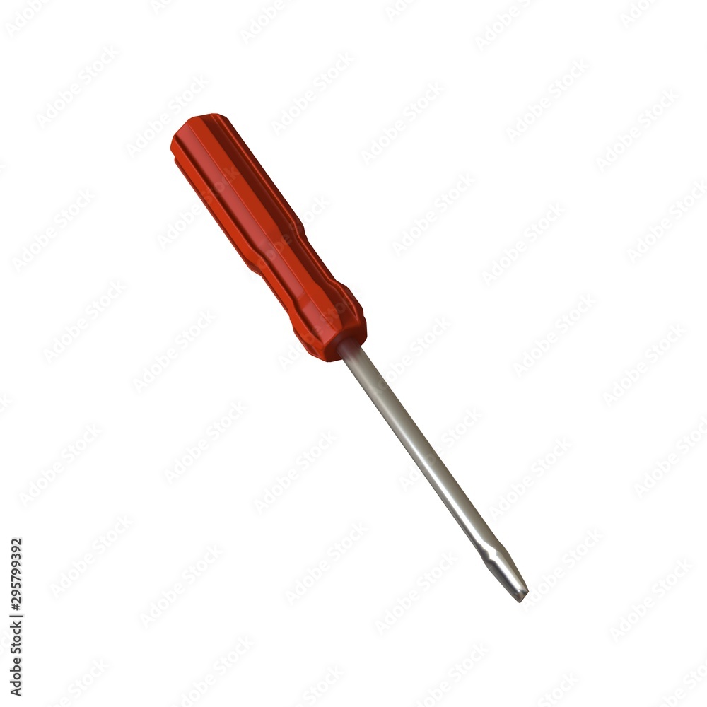 Screwdriver with a red pen on a white background, isolate. 3D rendering of excellent quality in high resolution. It can be enlarged and used as a background or texture. Screwdriver with a red pen on a white background, isolate. 3D rendering of excellent quality in high resolution. It can be enlarged and used as a background or texture.