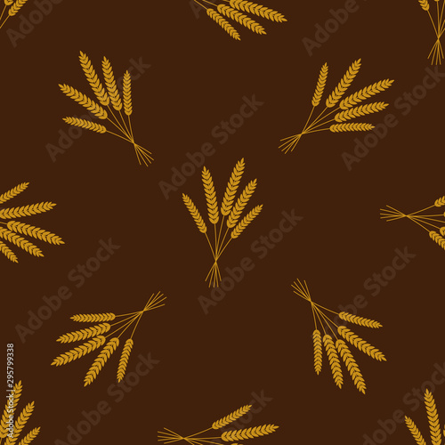 Vector seamless pattern illustration ears of wheat. Malt beer background. Autumn harvest. oktoberfest. bread. golden wheat