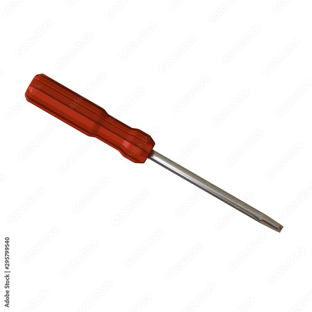 Screwdriver with a red pen on a white background, isolate. 3D rendering of excellent quality in high resolution. It can be enlarged and used as a background or texture. Screwdriver with a red pen on a white background, isolate. 3D rendering of excellent quality in high resolution. It can be enlarged and used as a background or texture.