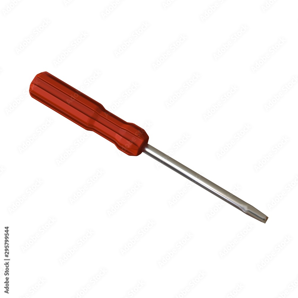 Screwdriver with a red pen on a white background, isolate. 3D rendering of excellent quality in high resolution. It can be enlarged and used as a background or texture. Screwdriver with a red pen on a white background, isolate. 3D rendering of excellent quality in high resolution. It can be enlarged and used as a background or texture.