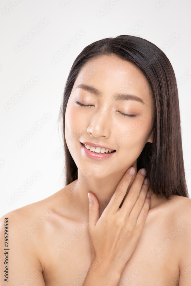 Beautiful Asian young woman touching neck smile with clean and fresh skin Happiness and cheerful with positive emotional,isolated on white background,Beauty and Cosmetics Concept Beautiful Asian young woman touching neck smile with clean and fresh skin Happiness and cheerful with positive emotional,isolated on white background,Beauty and Cosmetics Concept