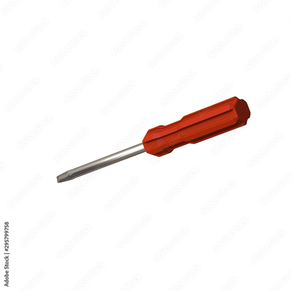 Screwdriver with a red pen on a white background, isolate. 3D rendering of excellent quality in high resolution. It can be enlarged and used as a background or texture.