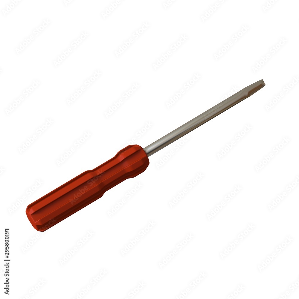 Screwdriver with a red pen on a white background, isolate. 3D rendering of excellent quality in high resolution. It can be enlarged and used as a background or texture. Screwdriver with a red pen on a white background, isolate. 3D rendering of excellent quality in high resolution. It can be enlarged and used as a background or texture.