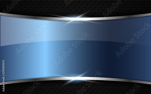 Abstract blue light metal shapes on dark background. Iron technology modern vector concept for use wallpaper, theme, cover, banner, frame, corporate, card, advertising