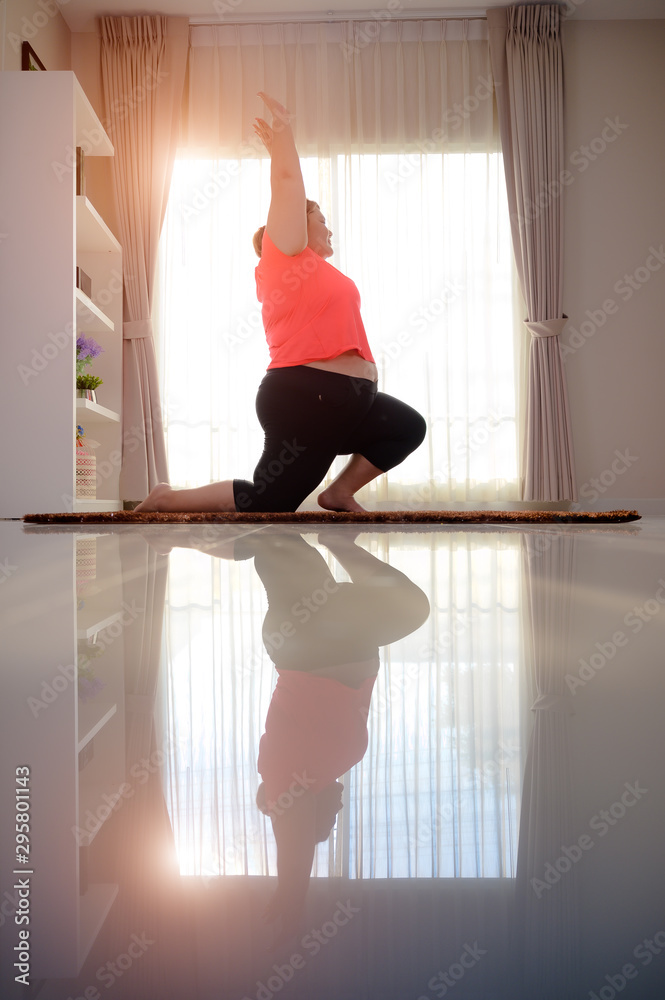 fat plump woman in yoga practice