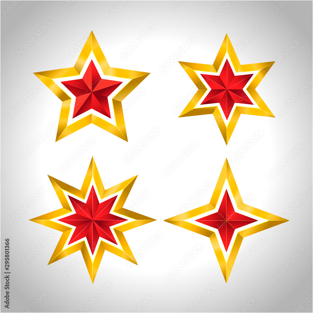 Fototapeta premium Vector illustration of 4 gold stars christmas new year holiday 3D Christmas