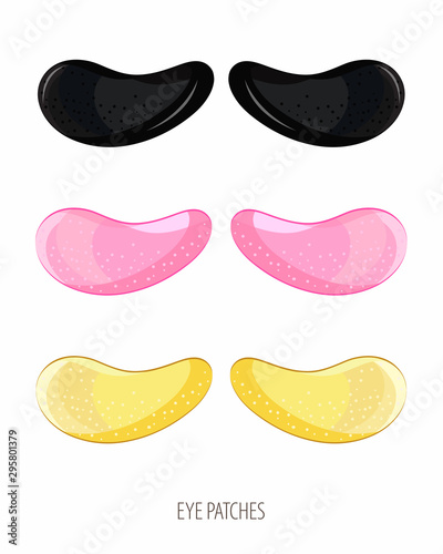 Fototapeta Set hydrogel cosmetic eye patch pink, gold and black