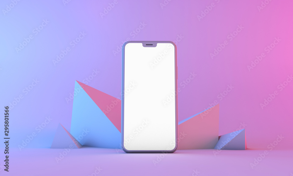 Smartphone mockup with blank white screen with neon lighting. 3D Render ...