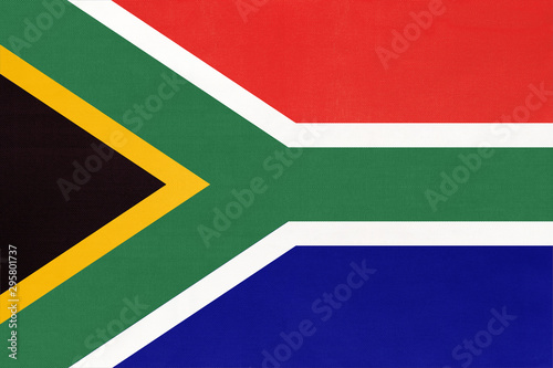 Obraz na plátně South Africa republic national fabric flag, textile background.