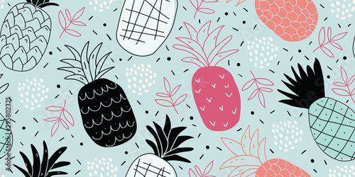 Colorful minimalistic pineapples pattern