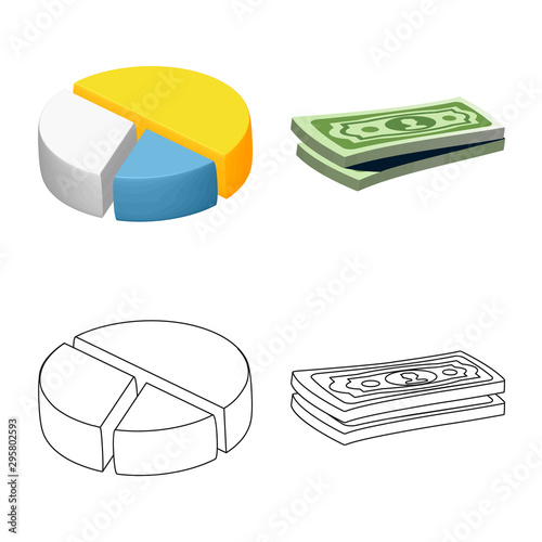 Vector design of bank and money sign. Set of bank and bill stock vector illustration.