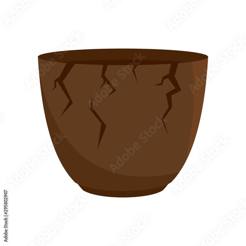 Stone age cracked pot icon. Flat illustration of stone age cracked pot vector icon for web design
