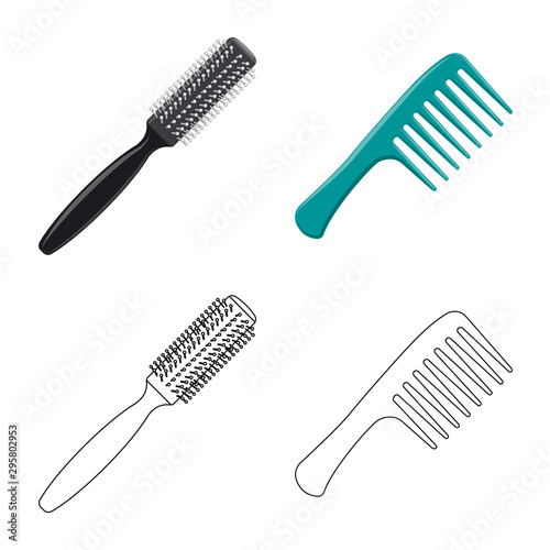 Vector illustration of brush and hair symbol. Collection of brush and hairbrush stock vector illustration.