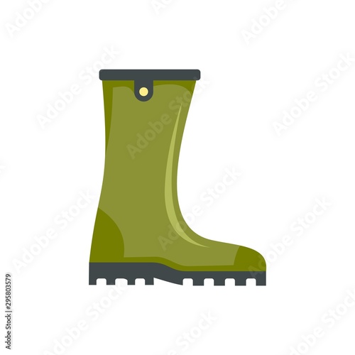 Green rubber boot icon. Flat illustration of green rubber boot vector icon for web design