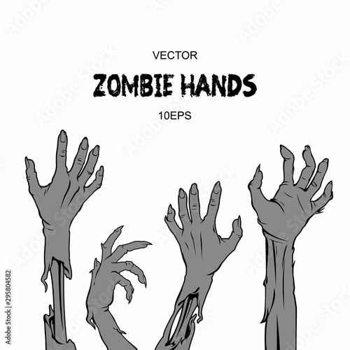 Zombie hands set vector image. Ghosts rising from the grave halloween illustration. Arm dead monster isolated.