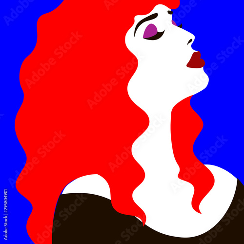 Young woman model in profile in pop art style. Sexy girl for advertising with bright hair