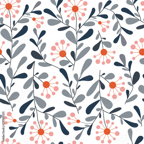 Seamless floral pattern. Scandinavian style of flowers on a white background. Textile pattern for fabric, tile, paper. National ornament, embroidery.