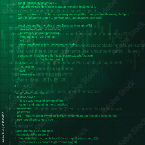 Green abstract background with digital program code