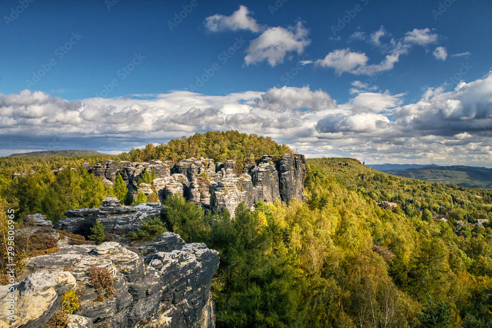 Landscape with rocks in Sandstone Mountains The Tisa Rocks, Tisa Walls (Tiske steny, Tyssaer Wände), Czech republic