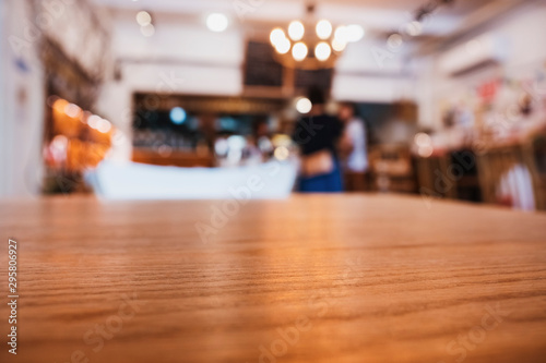 Table top Wooden counter Blur People coffee shop Cafe Restaurant background
