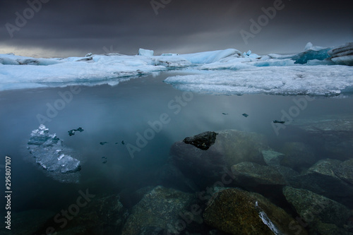 Icebergs floating in Jokulsarlon glacier lake, Iceland
