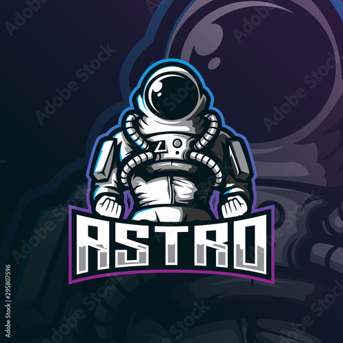 astronaut mascot logo design vector with modern illustration concept style for badge, emblem and tshirt printing. strong astro illustration.