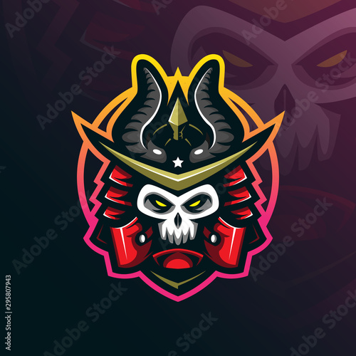 samurai mascot logo design vector with modern illustration concept style for badge, emblem and tshirt printing. head skull samurai illustration for sport and esport team.
