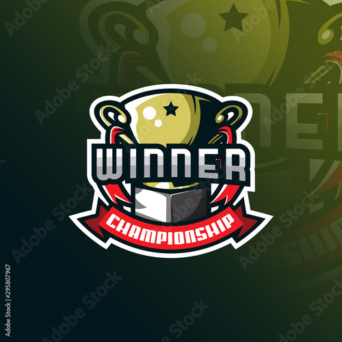 winner mascot logo design vector with modern illustration concept style for badge, emblem and tshirt printing. winner trophy illustration for sport team.