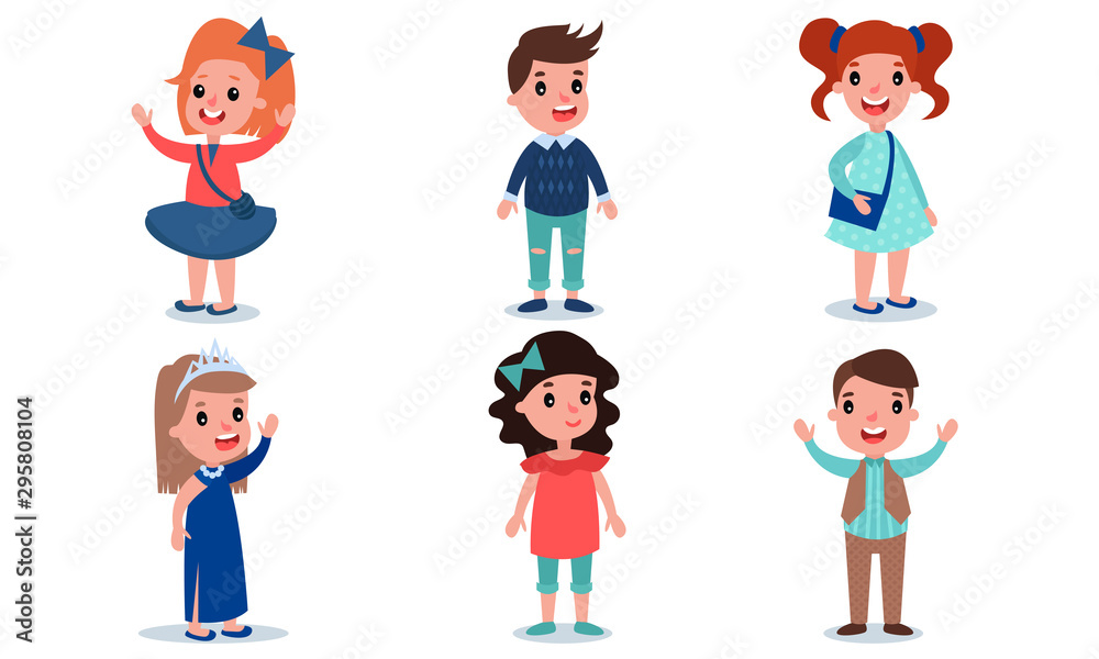 Boys and girls in modern clothes. Vector illustration. Boys and girls in modern clothes. Vector illustration.