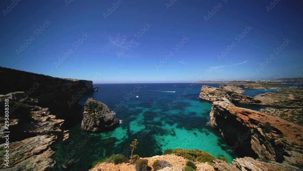 Blue lagoon Malta. time lapse clouds on sky Blue lagoon Malta. time lapse clouds on sky