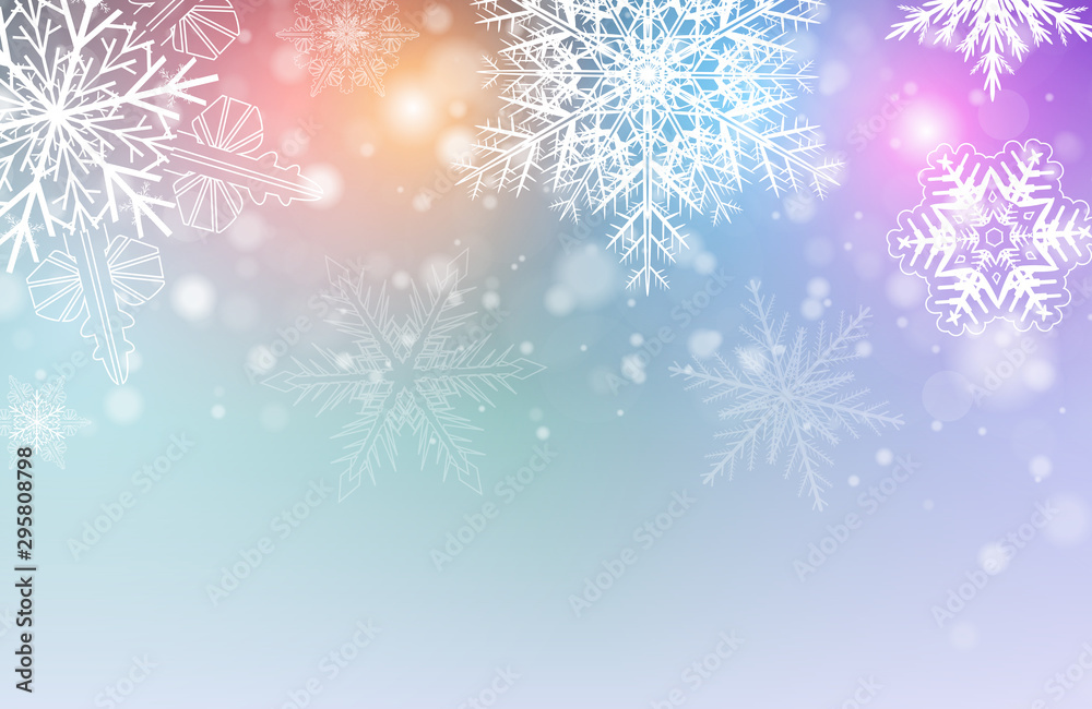 Fototapeta Christmas background with snowflakes, winter vector illustration