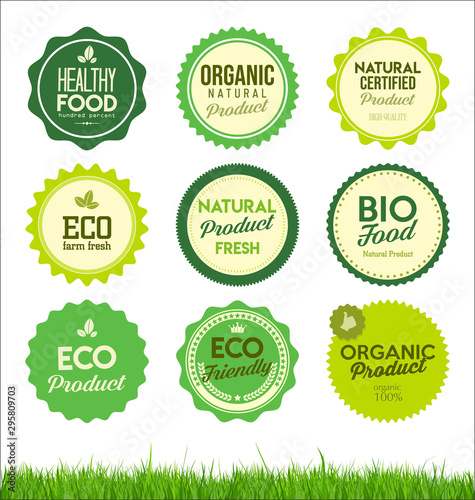 Set of healthy organic farm fresh product badges 