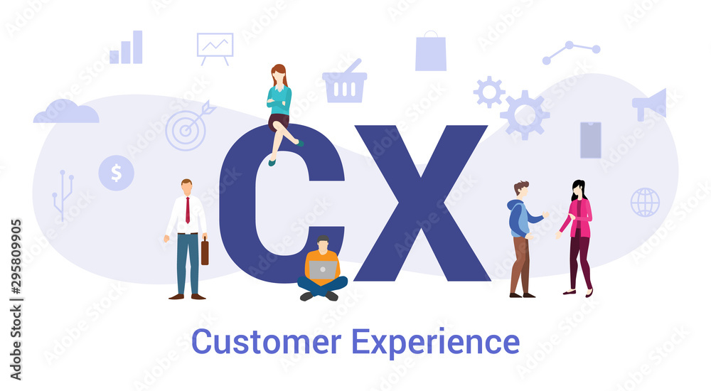 cx customer experience concept with big word or text and team people with modern flat style - vector cx customer experience concept with big word or text and team people with modern flat style - vector