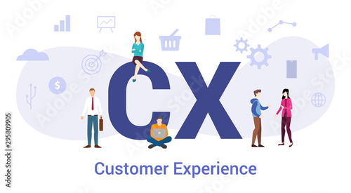 cx customer experience concept with big word or text and team people with modern flat style - vector