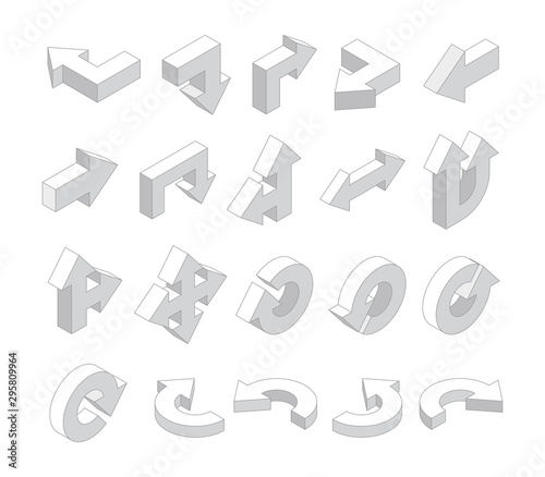 3D arrows. Isometric white various direction arrows vector set. Illustration of arrow isometric, collection of direction interface