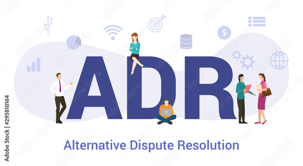 adr alternative dispute resolution concept with big word or text and team people with modern flat style - vector adr alternative dispute resolution concept with big word or text and team people with modern flat style - vector