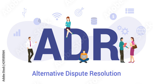 adr alternative dispute resolution concept with big word or text and team people with modern flat style - vector