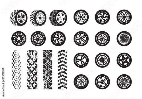 Tire texture. Car wheel rubber tires picture silhouettes vector template. Illustration tire and wheel rubber silhouette car
