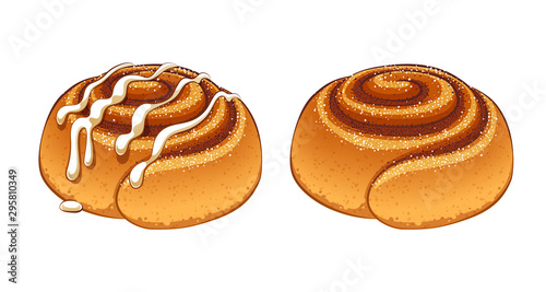 Cinnamon rolls set in cartoon style vector illustration.