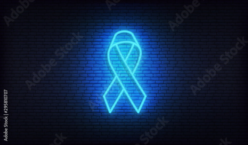 Movember neon. Ribbon of bright blue neon light for Prostate cancer awareness month