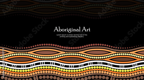 Aboriginal dot art vector banner with text.
