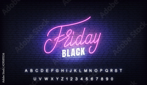 Black Friday neon. Glowing lettering sign for online discount promotion